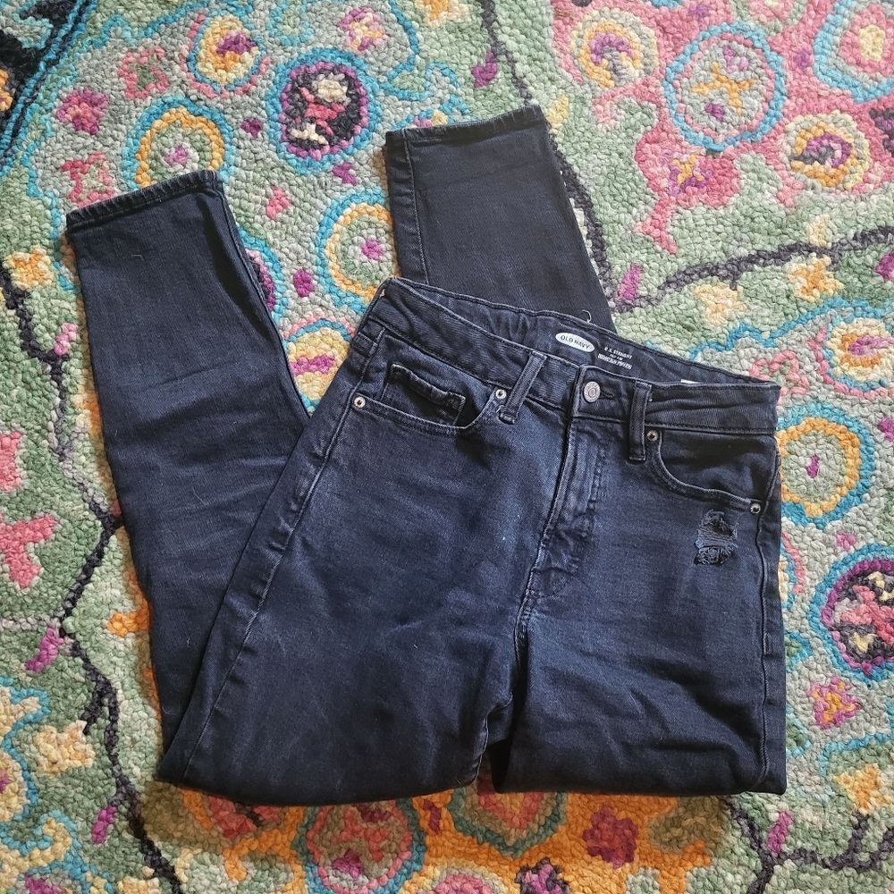 Old Navy OG Straight Marilyn Knee Rip Jeans Black Women's 2 - Picture 7 of 7